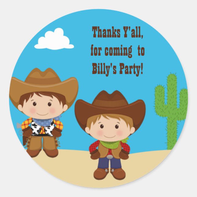 Cowboy Födelsedagsfest Sticker Runt Klistermärke (Framsida)