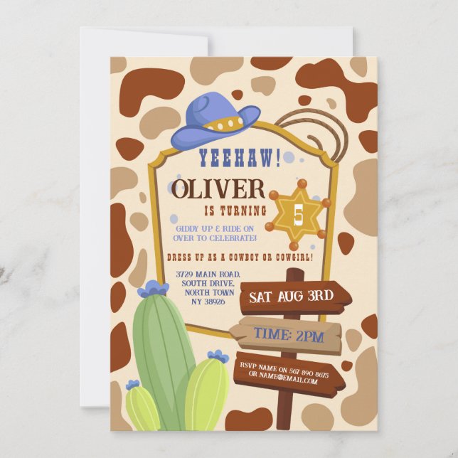 Cowboy Födelsedagsfest Western Blue Boys Inbjudningar (Framsida)