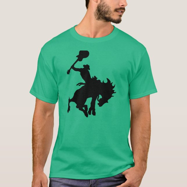 Cowboy för gitarrhjälterodeo på hästrygg t shirt (Framsida)