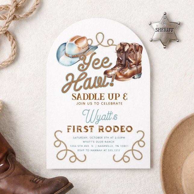 Cowboy Första Rodeo 1-årsdag Inbjudningar (Cowboy First Rodeo 1st Birthday Invitation)