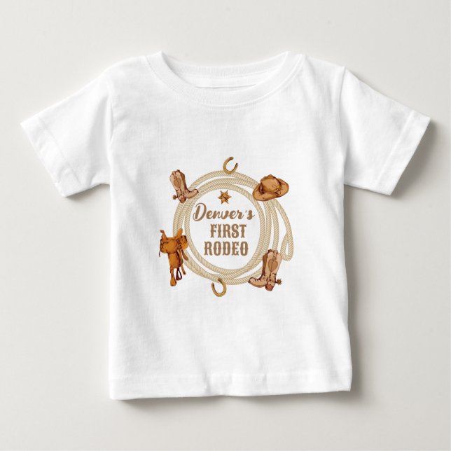Cowboy Första Rodeo Födelsedag Könsneutral T Shirt (Framsida)