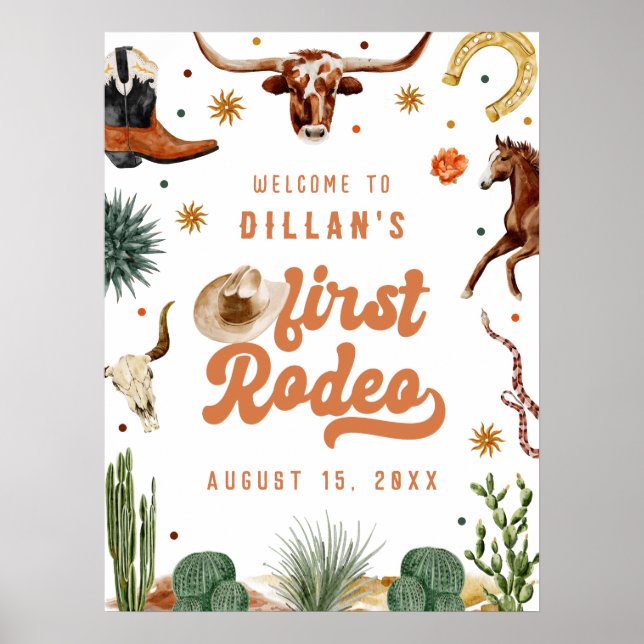 Cowboy Första Rodeo Födelsedags Välkomst Poster (Framsidan)
