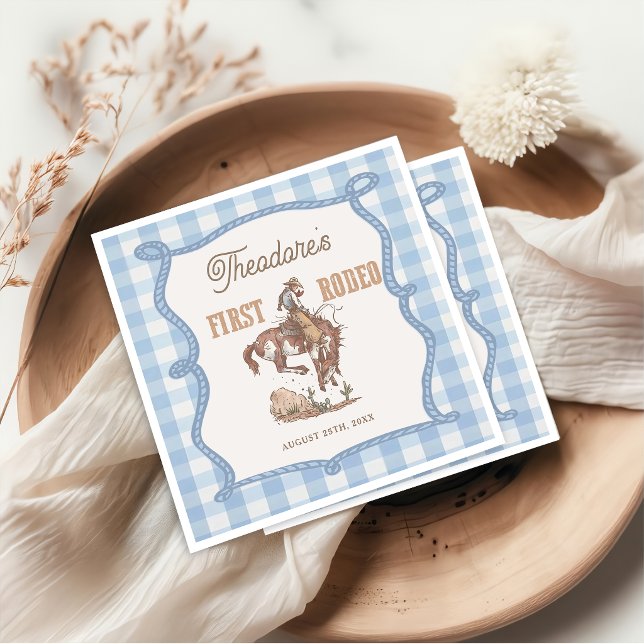 Cowboy Första Rodeo Rutig Födelsedags Servetter (Skapare uppladdad)