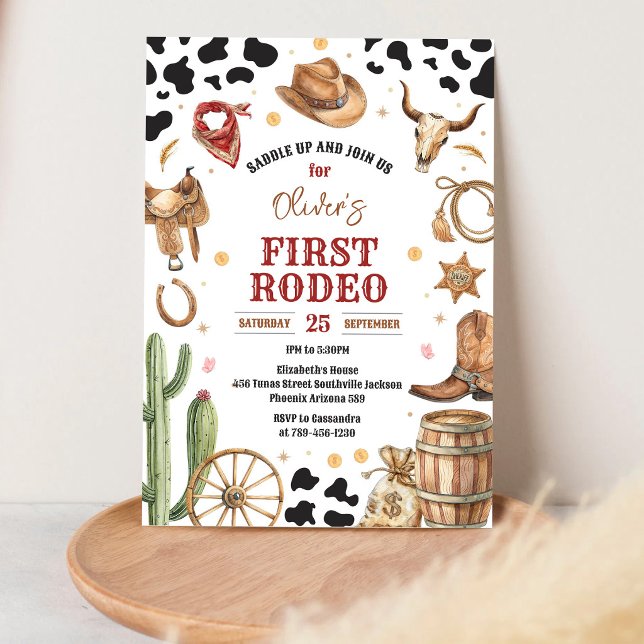 Cowboy Första Rodeo Vilda Västern 1-årsdag Inbjudningar (Skapare uppladdad)