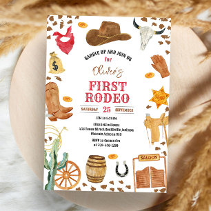 Cowboy Första Rodeo Vilda Västern 1-årsdag Inbjudningar
