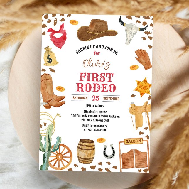 Cowboy Första Rodeo Vilda Västern 1-årsdag Inbjudningar (Skapare uppladdad)