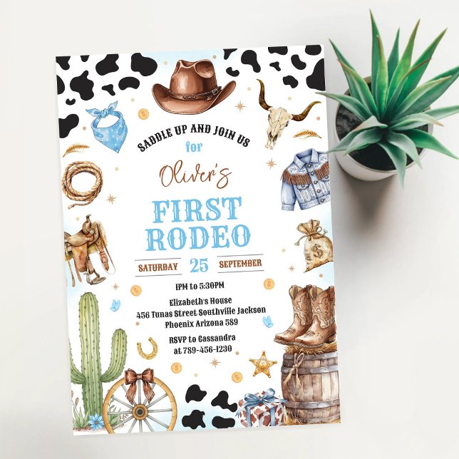 Cowboy Första Rodeo Wild West 1-årsdag Inbjudningar (Skapare uppladdad)