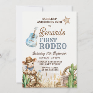 Cowboy Första Rodeo Wild West Födelsedagsinbjudan Inbjudningar