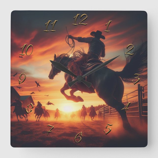 Cowboy Fyrkantig Klocka (Framsida)