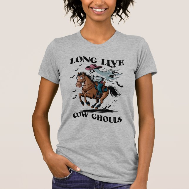 Cowboy Ghost Riding a Horse Halloween T Shirt (Framsida)
