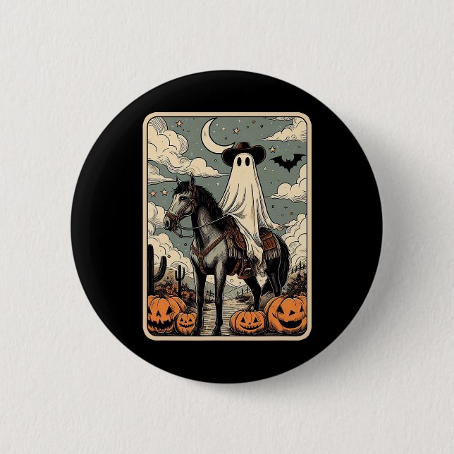 Cowboy Ghost Riding Horse Funny Tarot Card Hallowe Knapp (Framsida)