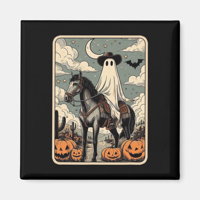 Cowboy Ghost Riding Horse Funny Tarot Card Hallowe Magnet (Framsidan)
