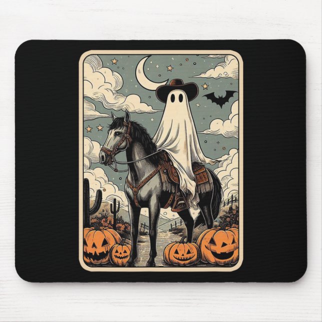 Cowboy Ghost Riding Horse Funny Tarot Card Hallowe Musmatta (Framsidan)