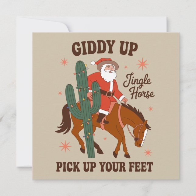 Cowboy Giddy Up Jingle Häst Lyft Upp Dina Fötter Julkort (Framsida)