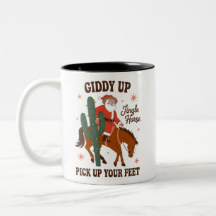 Cowboy Giddy Up Jingle Häst Ta Upp Fötterna Två-Tonad Mugg