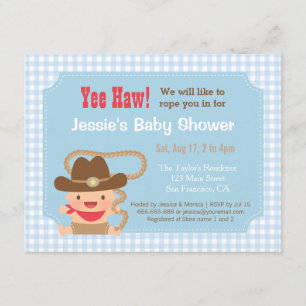 Cowboy Gingham Western Baby Shower-inbjudningar Inbjudningar