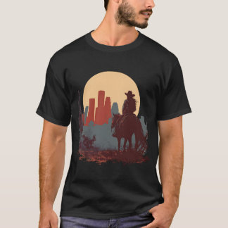 Cowboy Girl City Skyline Desert Moon Poster. T Shirt