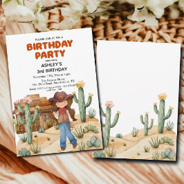 Cowboy Girl i Desert 3:e födelsedagen Party Inbjudningar