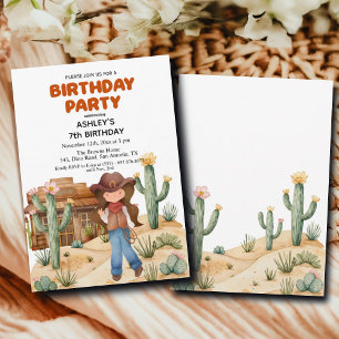Cowboy Girl i Desert 7:e Födelsedagsfest Inbjudningar