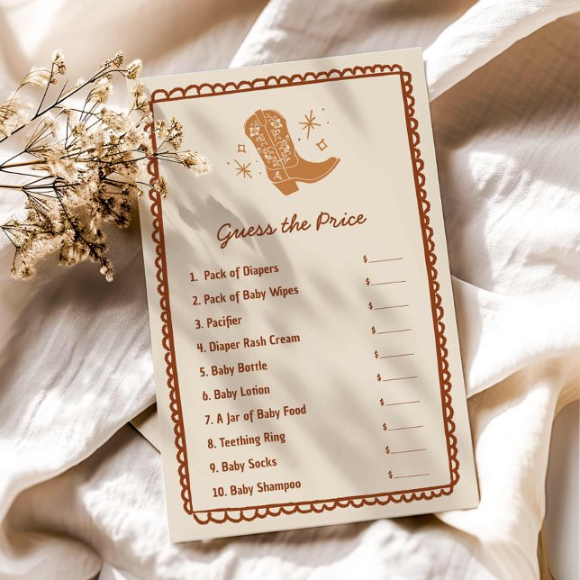 Cowboy Gissa Priset Baby Shower Spel (Cowboy Guess the Price Baby Shower Game)
