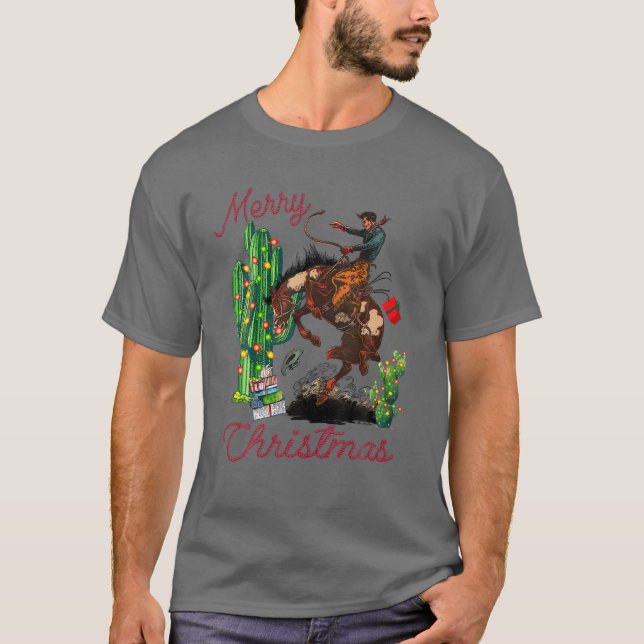 Cowboy God jul Desert Cactus Lasso Western T Shirt (Framsida)