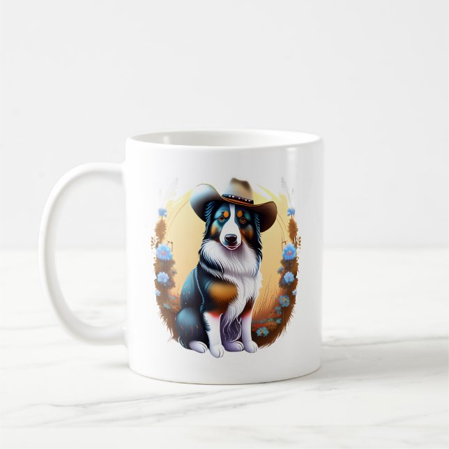 Cowboy Gräns Collie Western Hund Pet Blommigt Kaffemugg (Vänster)