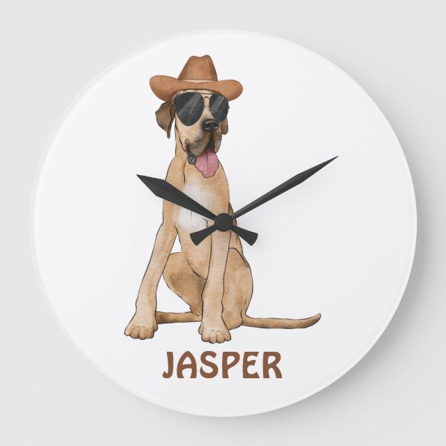 Cowboy Great dane Hund Illustration Stor Klocka (Framsida)