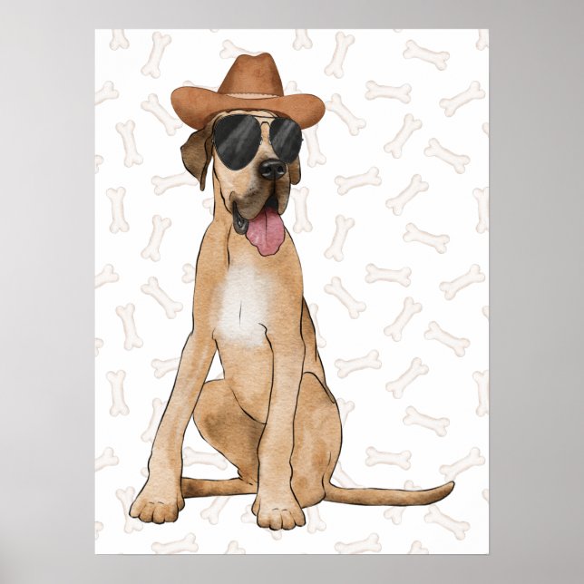 Cowboy Great dane Hund Poster (Framsidan)