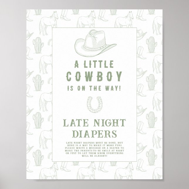 Cowboy grön baby shower Sängvätning blöjor spel Poster (Framsidan)