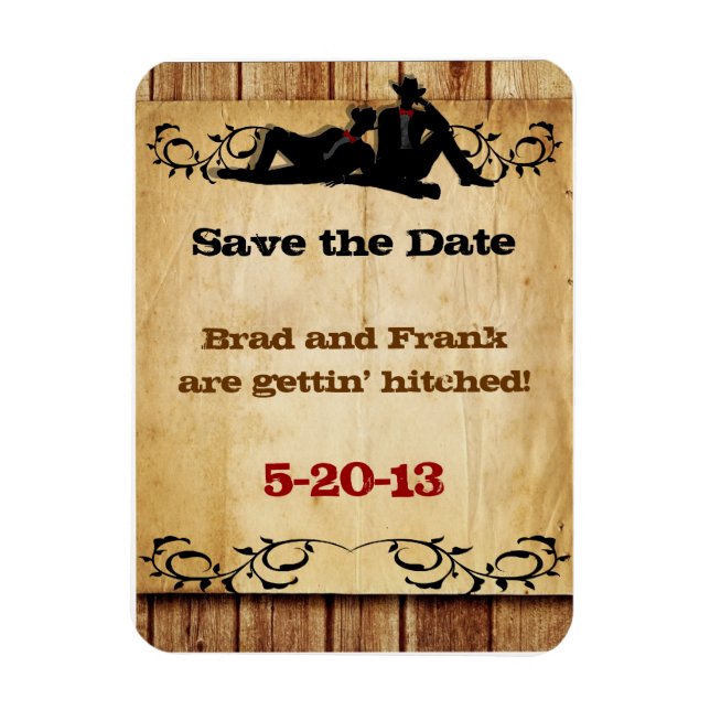 Cowboy Grooms Gay Bröllop Spara-the-Date Magnets Magnet (Vertikal)
