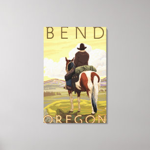 Cowboy & häst - krökning, Oregon Canvastryck