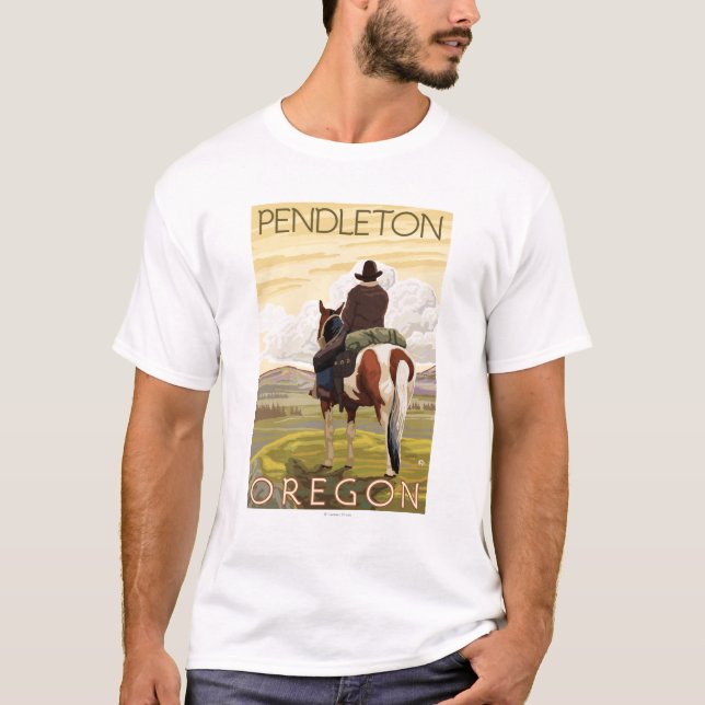 Cowboy & häst - Pendleton, Oregon T Shirt (Framsida)