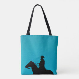 Cowboy & häst siluett på turkos tygkasse