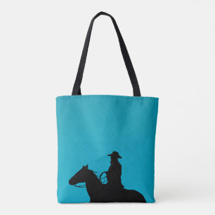 Cowboy & häst siluett på turkos tygkasse