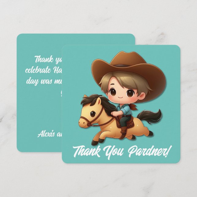 Cowboy & häst Tack födelsedag Kort (Fram/baksida)