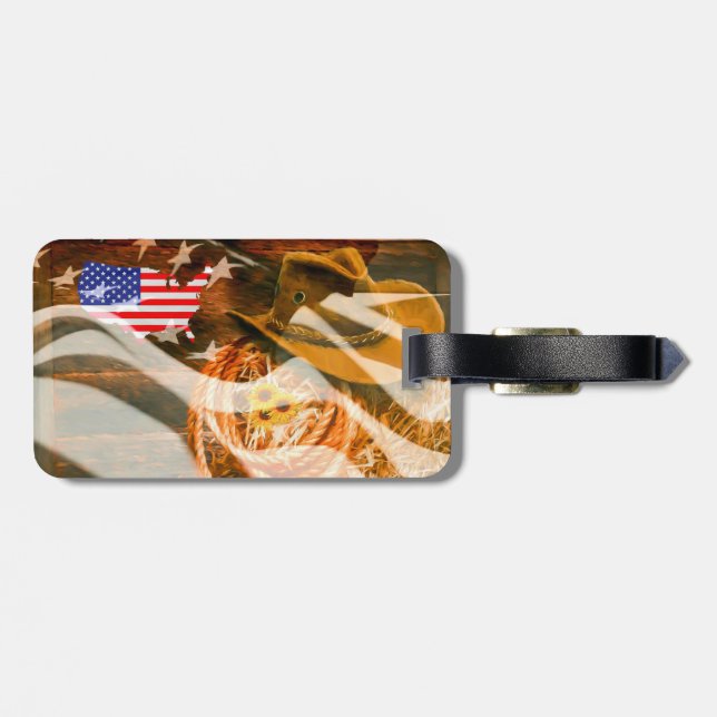 Cowboy Hat American Flagga Sunrockor Bagagebricka (Baksida Vågrät)