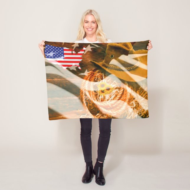 Cowboy Hat American Flagga Sunrockor Fleecefilt (På plats)
