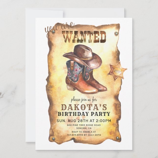 Cowboy Hat and Boots Birthday Inbjudningar (Framsida)