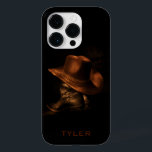 Cowboy Hat and Leather Boots Masculine Personalize<br><div class="desc">Ett par svarta läderskor står på golv med en brun cowboyhatt överst. Anpassa genom att redigera texten eller ta bort text utan namn.</div>