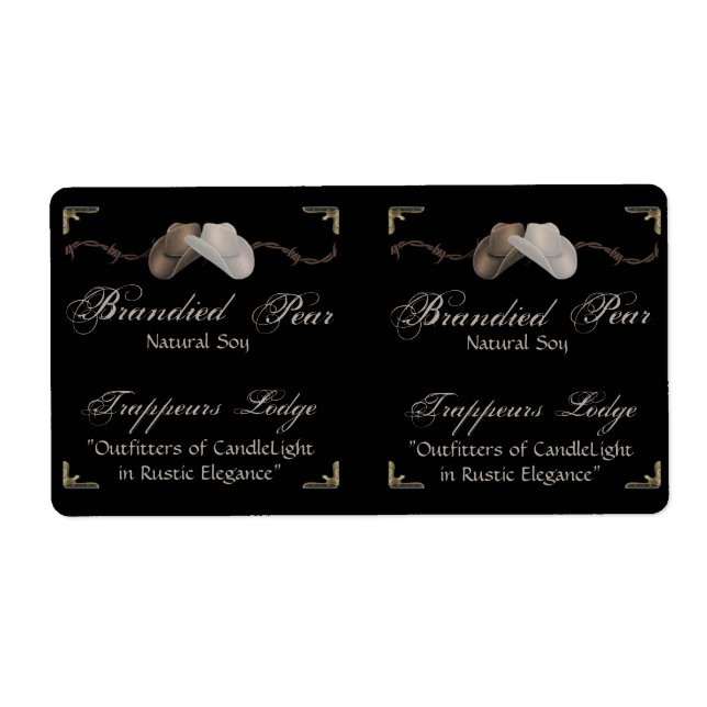 Cowboy Hat Barbed Wire on Parchment Candle Label Fraktsedel (Framsidan)