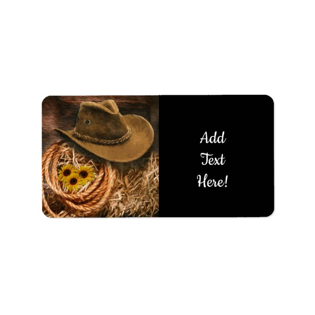 Cowboy Hat Barn Lasso Straw Bale Sunblommor Adressetikett (Framsidan)