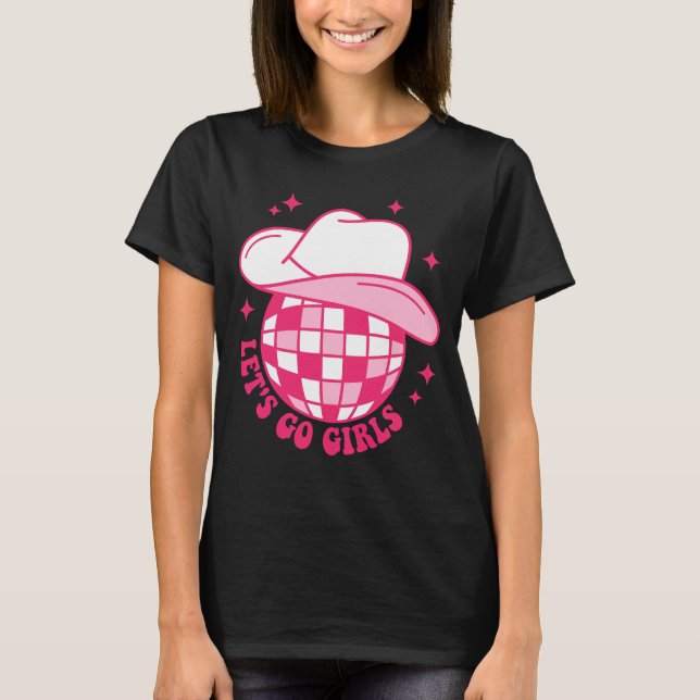 Cowboy Hat Disco Boll Låt oss Go Girls Western Cow T Shirt (Framsida)