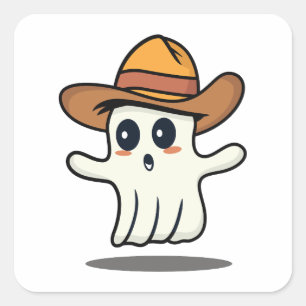 Cowboy Hat Ghost Fyrkantigt Klistermärke