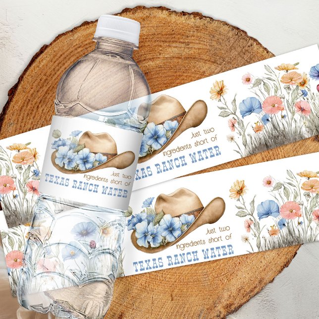 Cowboy Hat med Boho WildblommblommFunny Texas Ranc Vattenflaskor Etikett (Funny Ranch Water Bottle Labels from the Boho Elephant Baby Shower Collection by Darling & May)