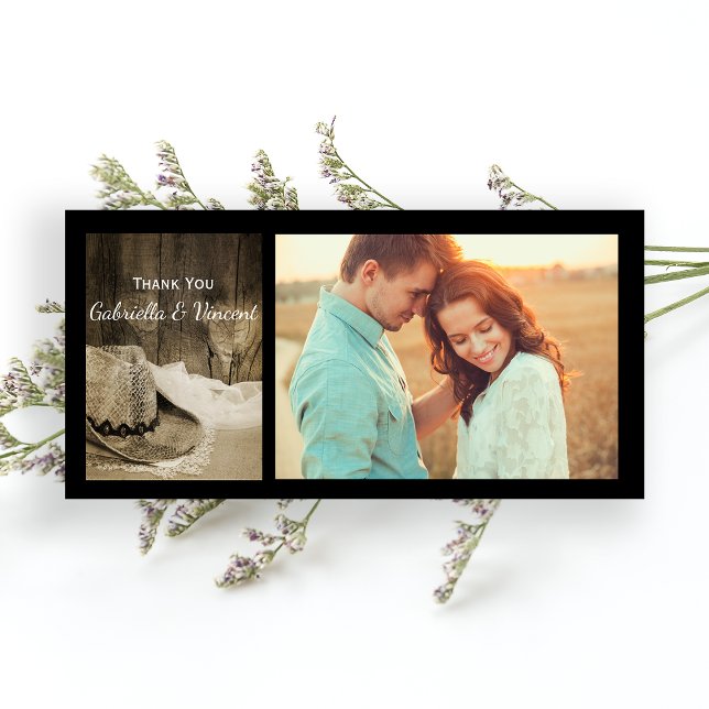 Cowboy Hat och Barn Wood Westerna Bröllop Tack Kort (Skapare uppladdad)