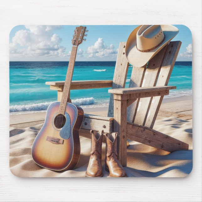 Cowboy Hat och Boots i Beach Sand Musmatta (Framsidan)