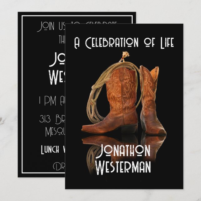 Cowboy Hat och Rope Firande of Life Invatio Inbjudningar (Fram/baksida)