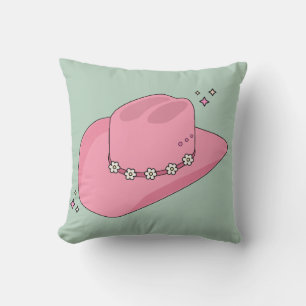 Cowboy Hat Preppy Rosa and Grönt Kudde