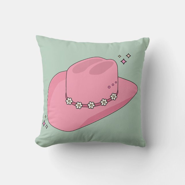 Cowboy Hat Preppy Rosa and Grönt Kudde (Framsida)