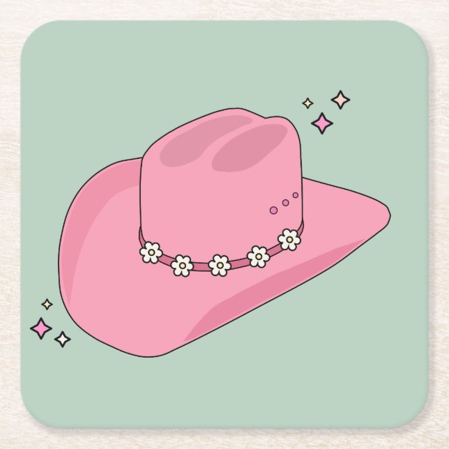 Cowboy Hat Preppy Rosa and Grönt Underlägg Papper Kvadrat (Framsidan)
